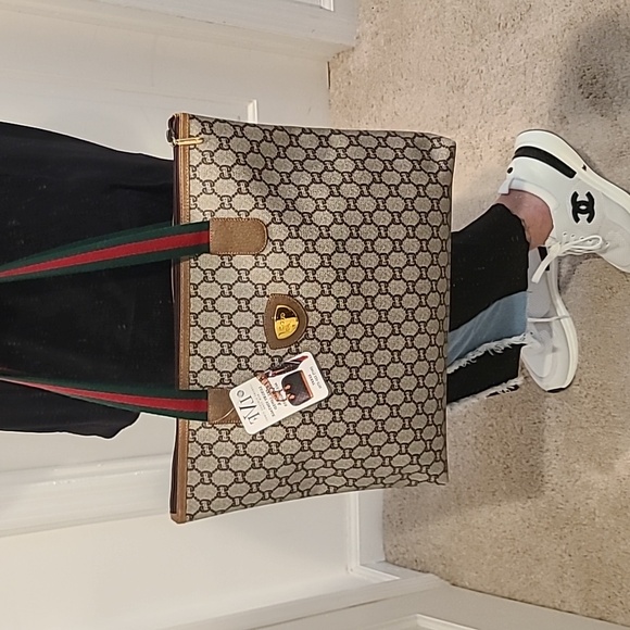 GUCCI PLUS VINTAGE 70'S ZIPPER TOP TOTE/COATED CANVAS/WEB SHERRY/EXCELLENT COND - Picture 6 of 17